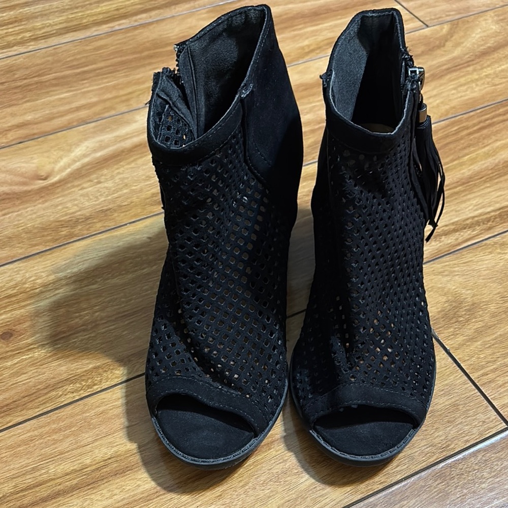 Qupid Black Perforated Ankle Booties with High Heel